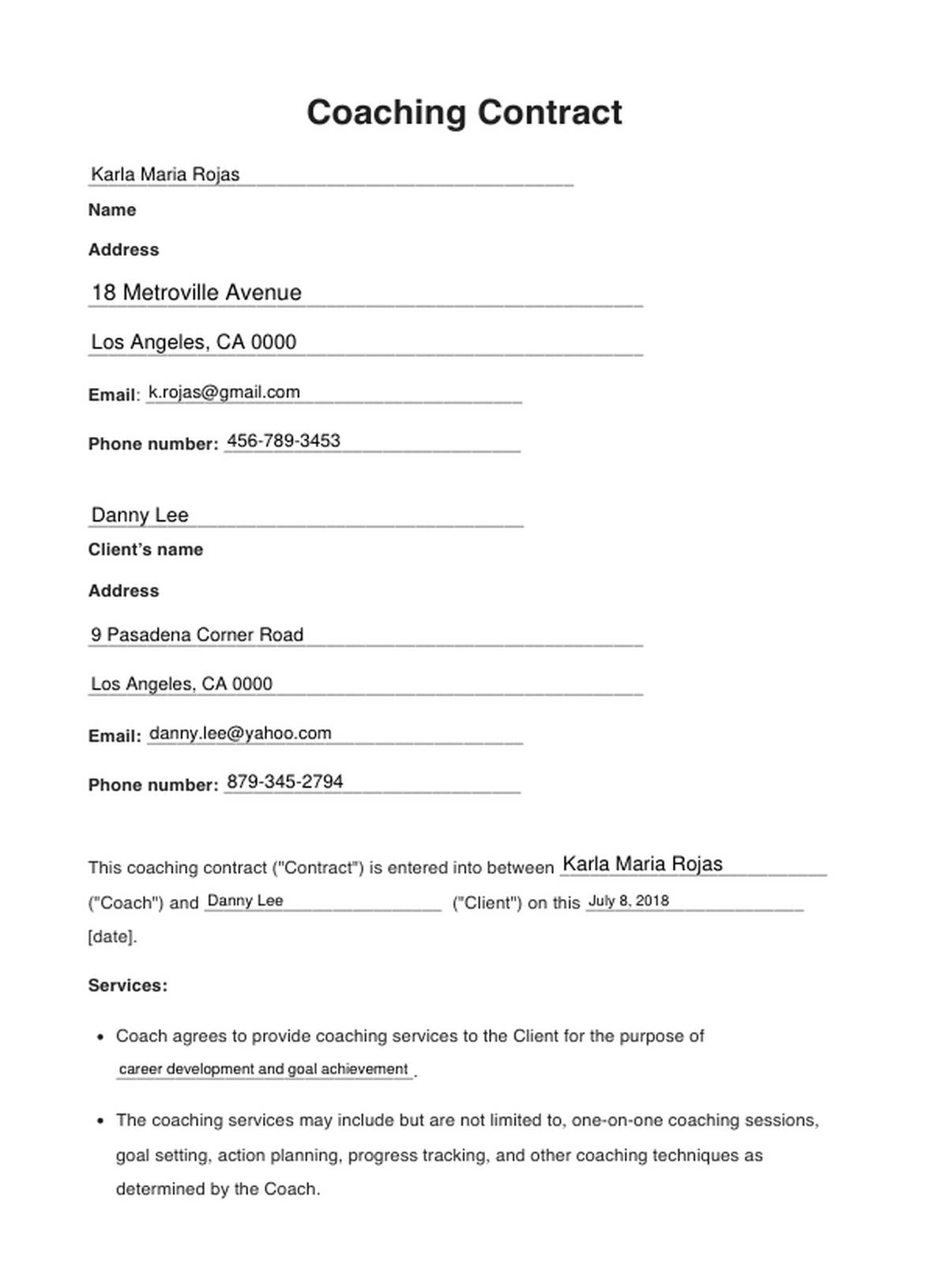 Coaching Contracts PDF Example