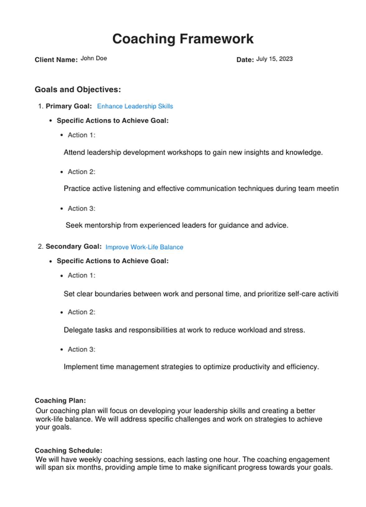 Coaching Framework PDF Example