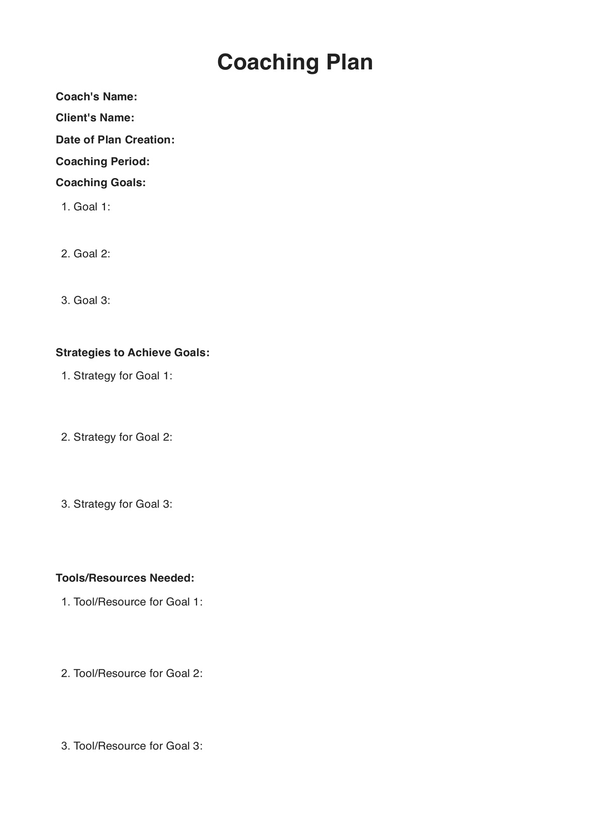 Coaching Plan Template PDF Example