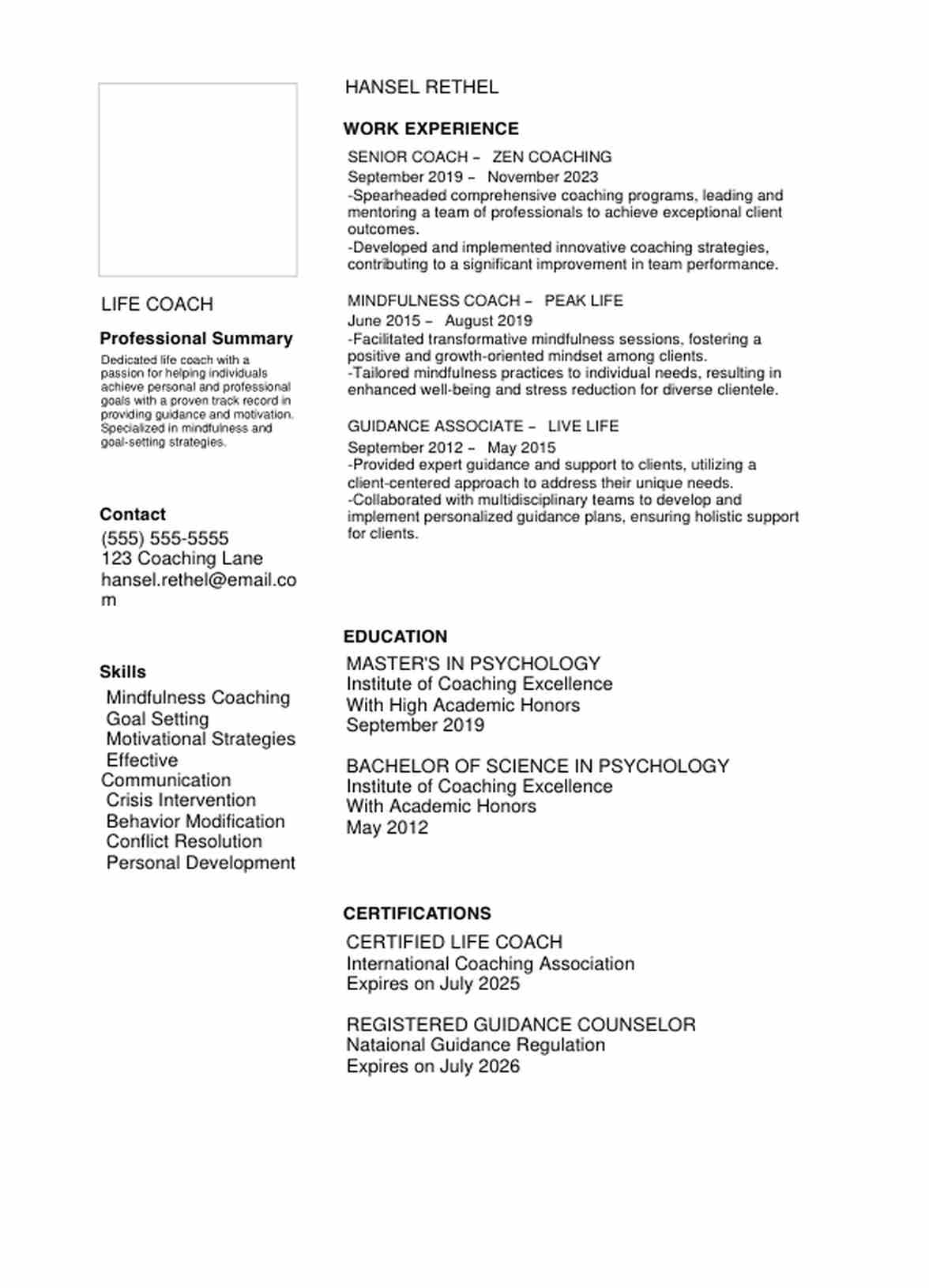  Coaching Resume PDF Example