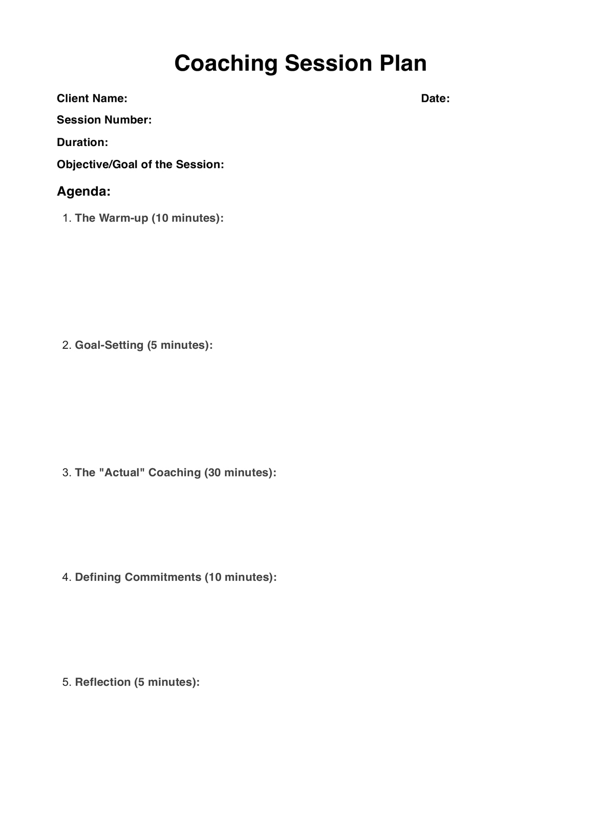 Coaching Session Plan PDF Example