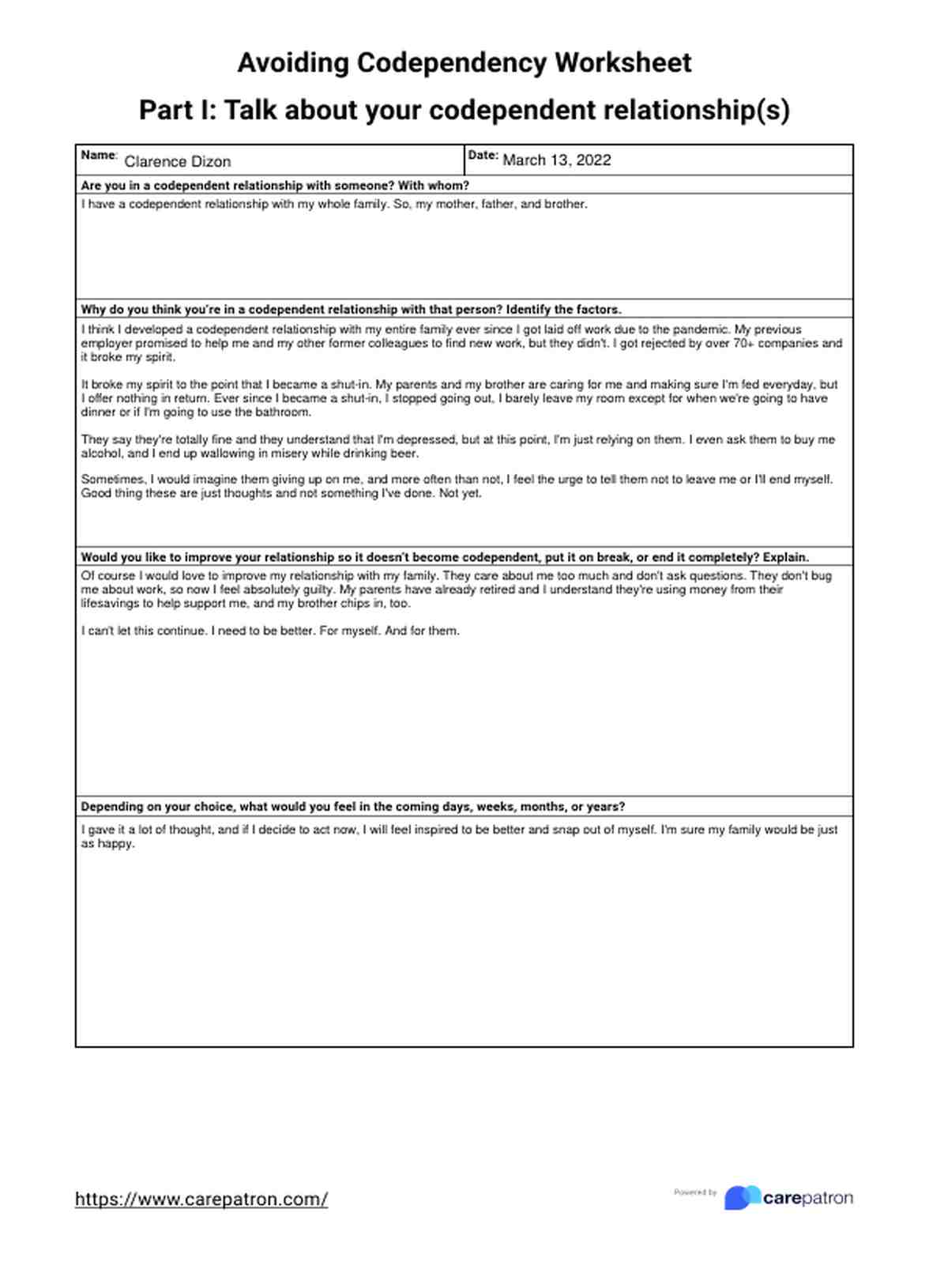 Codependency Worksheets PDF Example