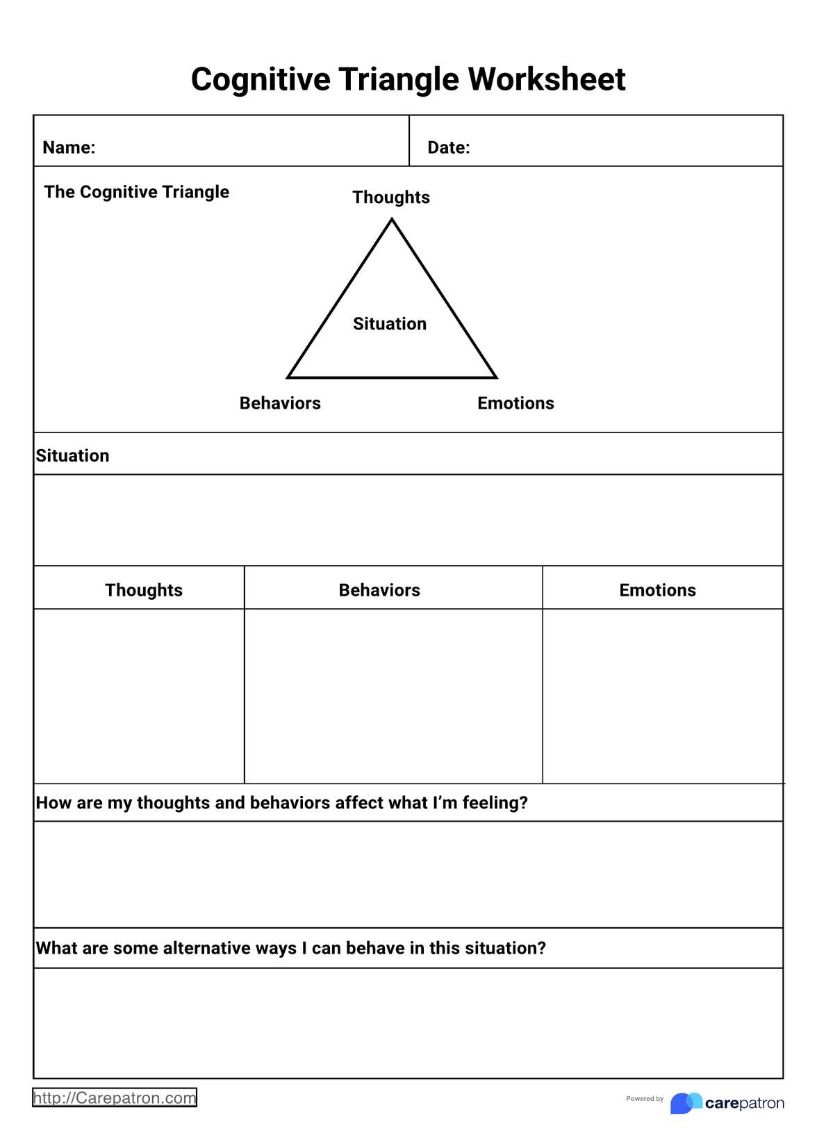 Cognitive Triangle Worksheet PDF Example