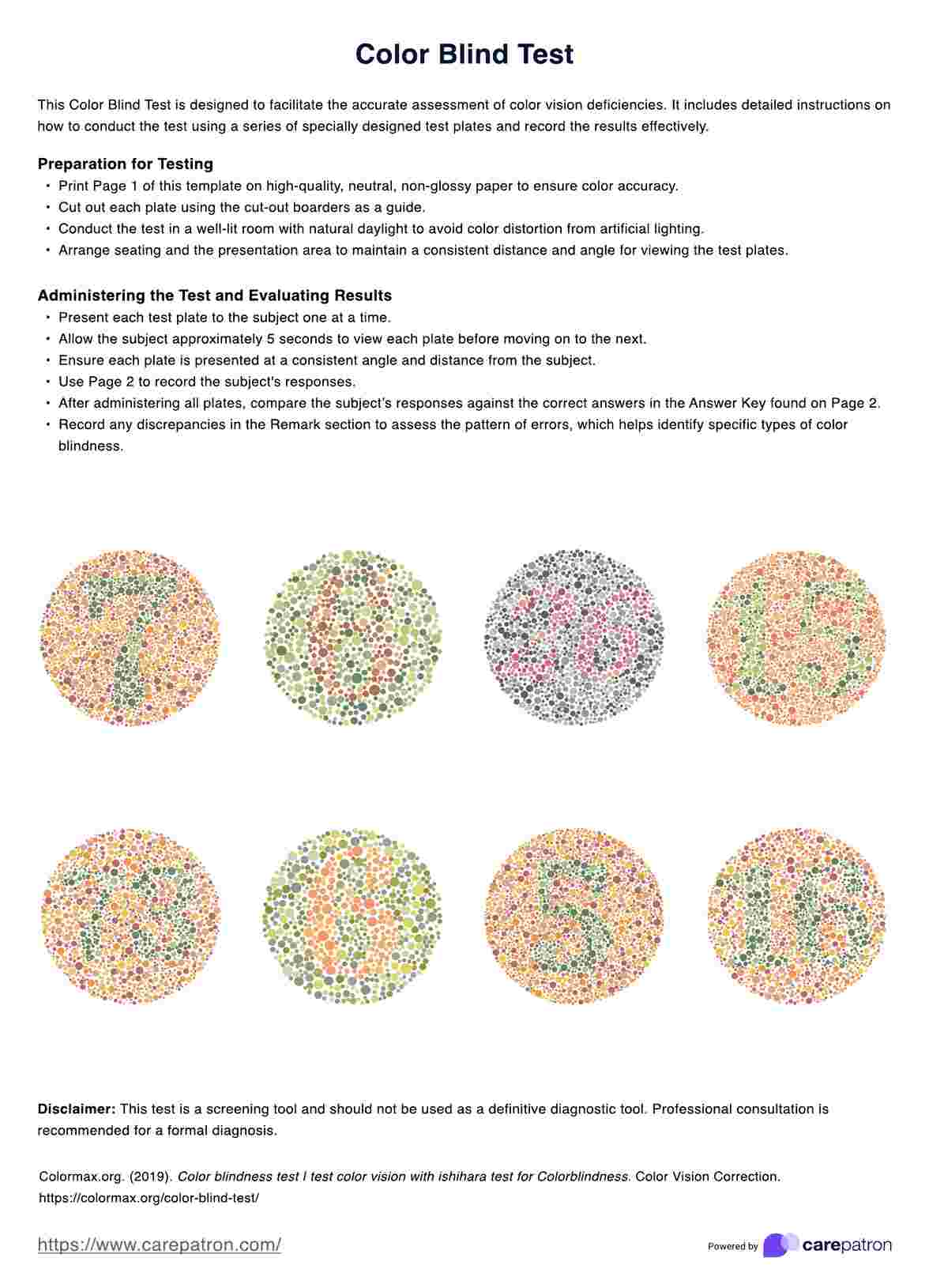 Color Blind Test PDF Example