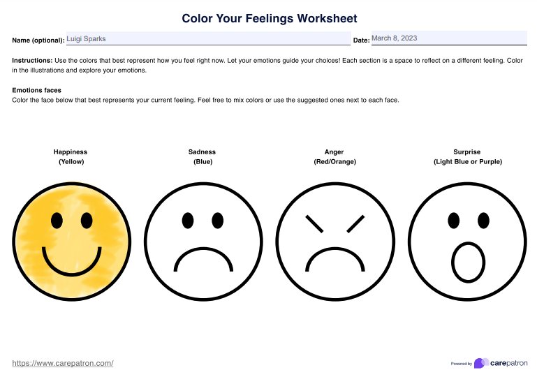 Color Your Feelings Worksheet PDF Example