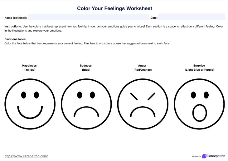 Color Your Feelings Worksheet PDF Example