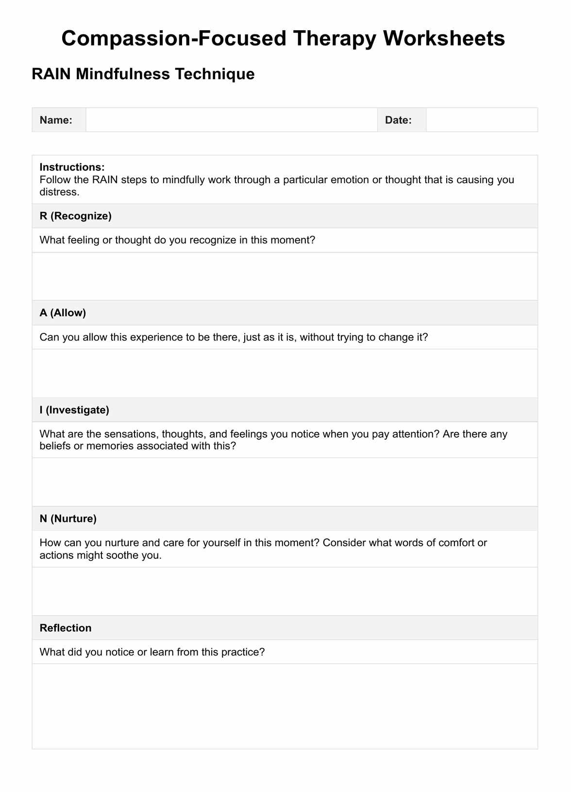 Compassion-Focused Therapy Worksheets PDF Example