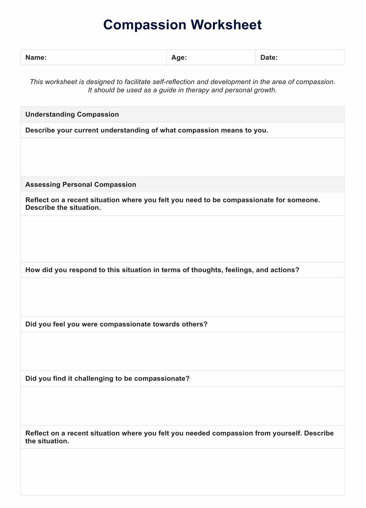 Compassion Worksheet PDF Example