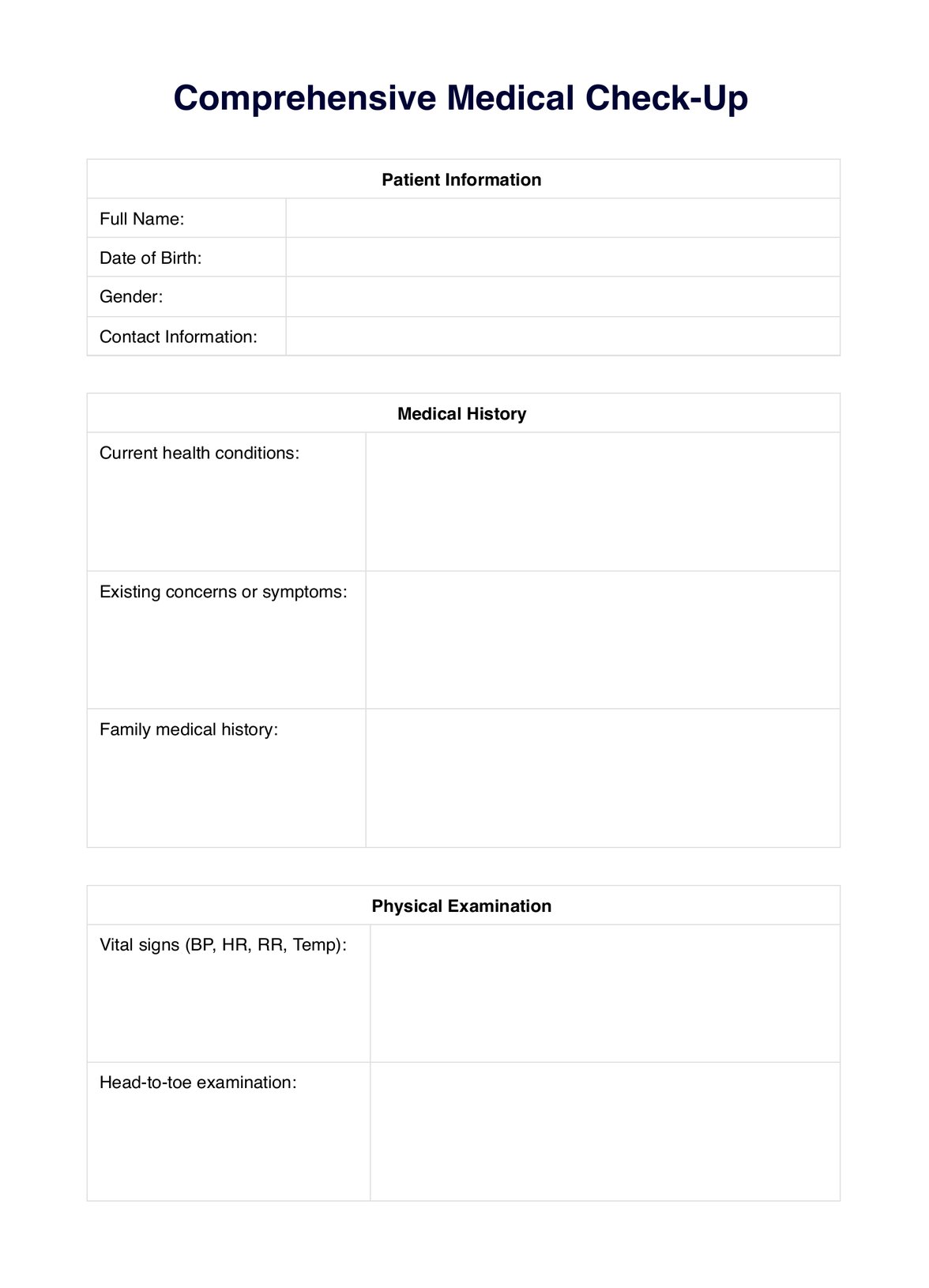 Comprehensive Medical Check Up PDF Example