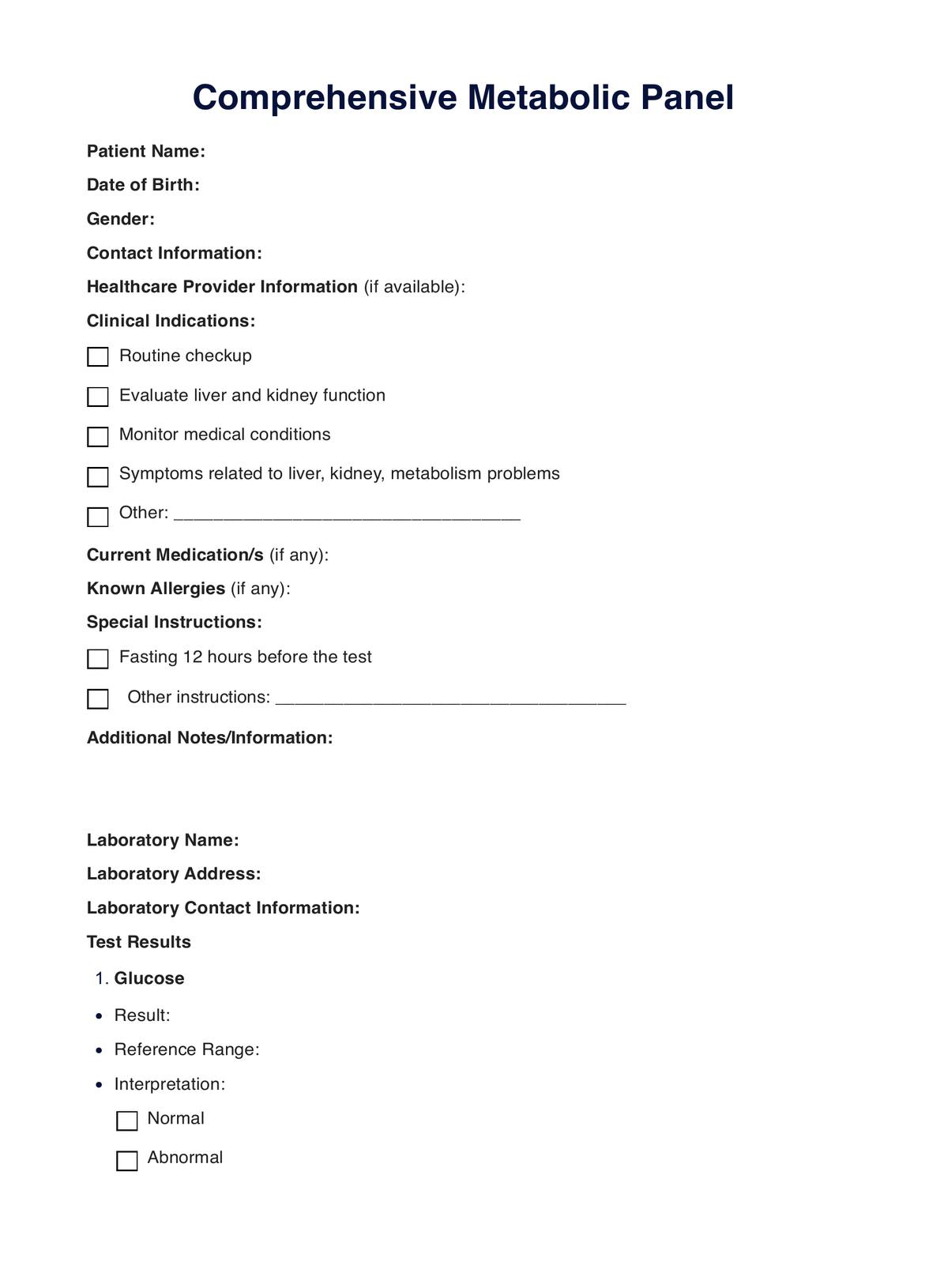 Comprehensive Metabolic Panel PDF Example