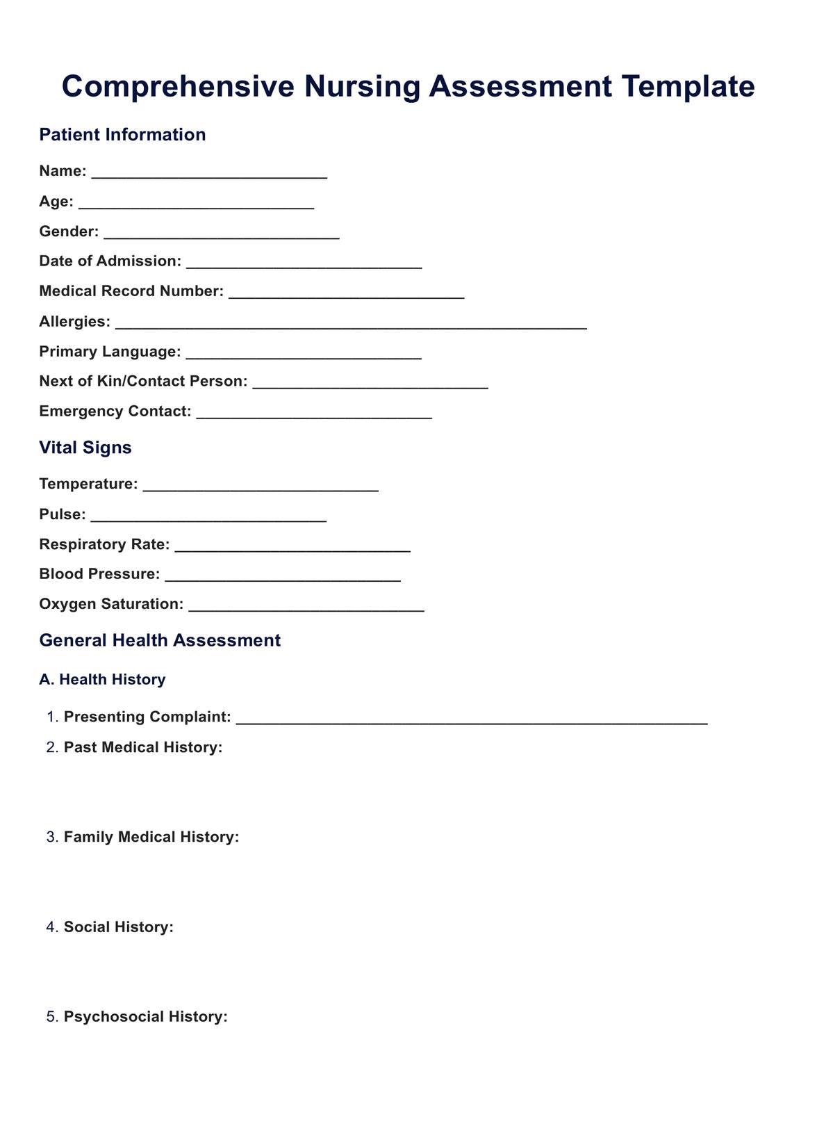 Comprehensive Health Assessments in Nursing PDF Example
