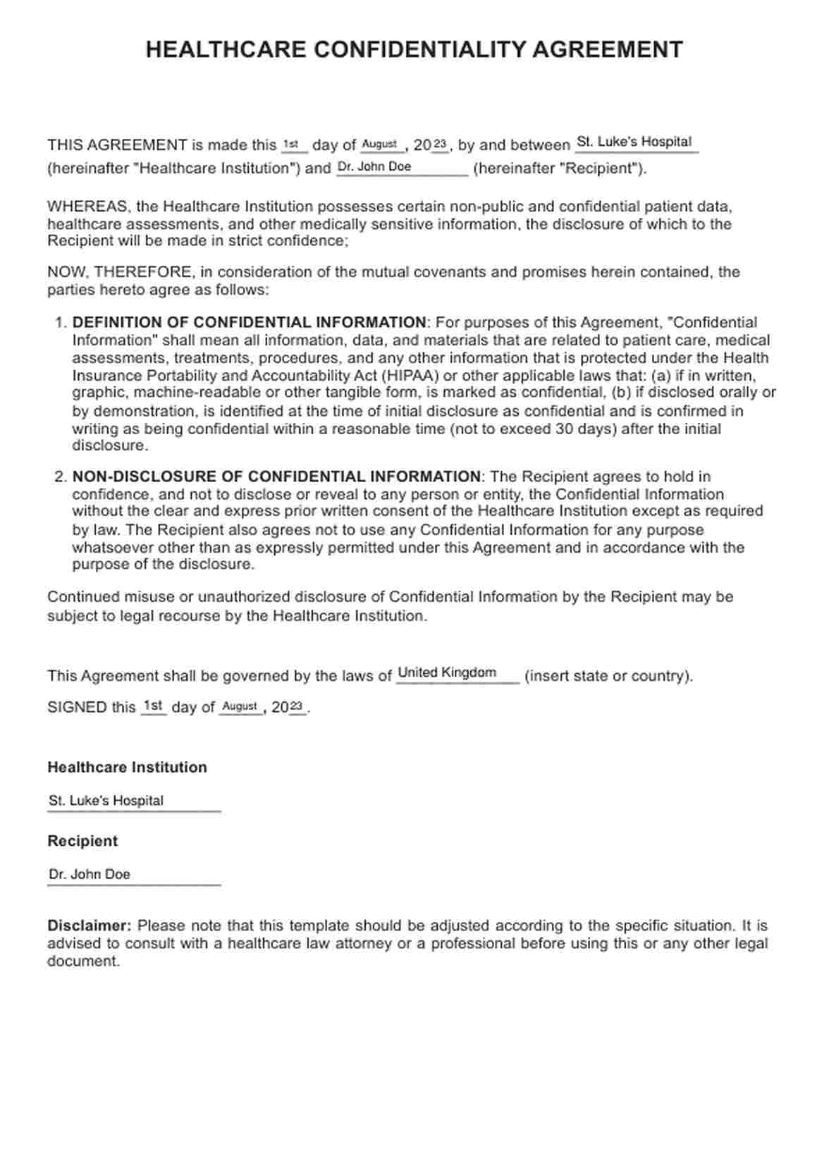 Confidentiality Statements PDF Example
