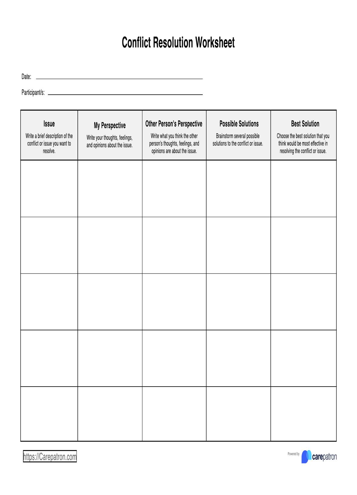 Conflict Resolution Worksheets PDF Example