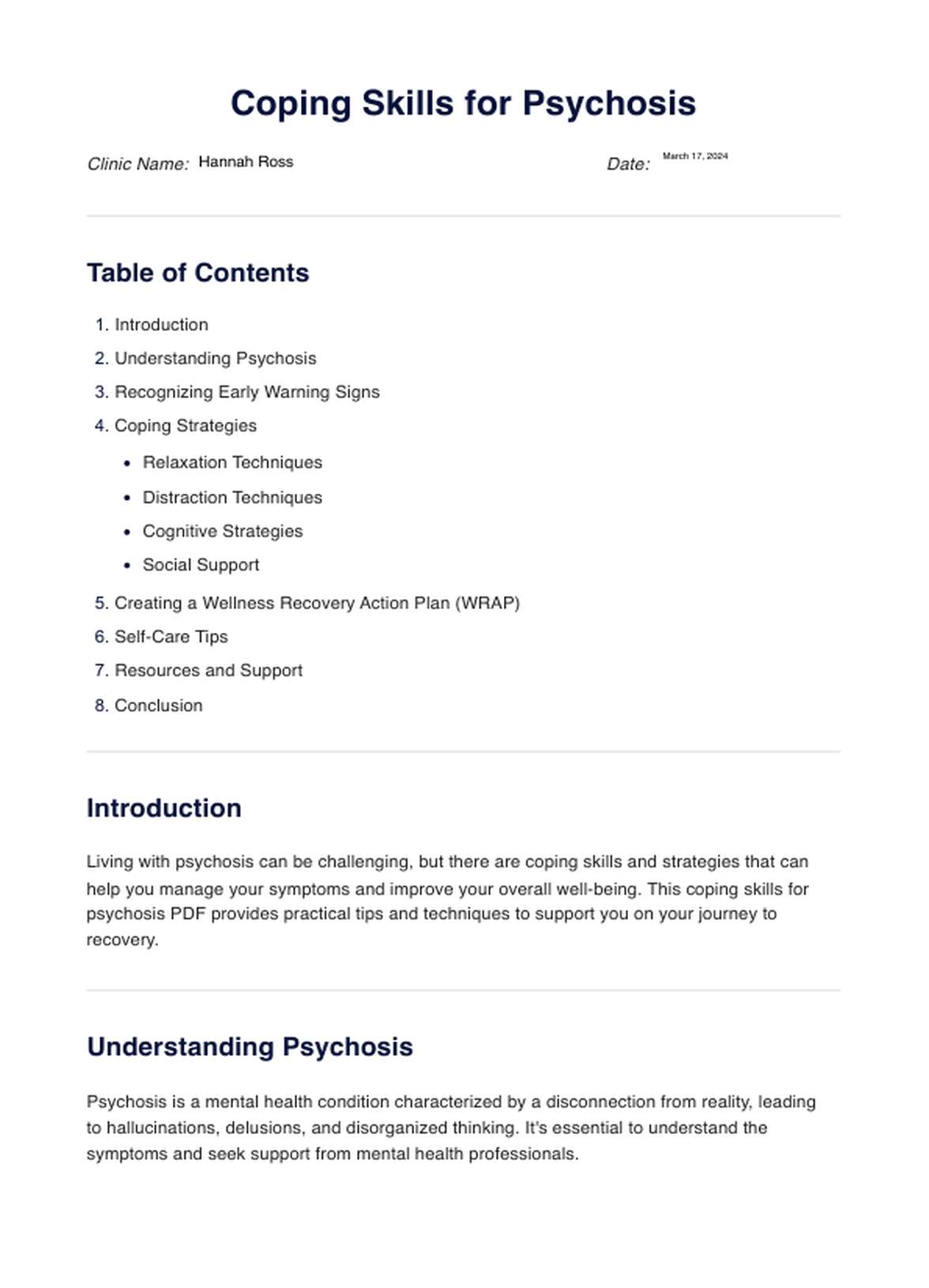 Coping Skills for Psychosis PDF PDF Example