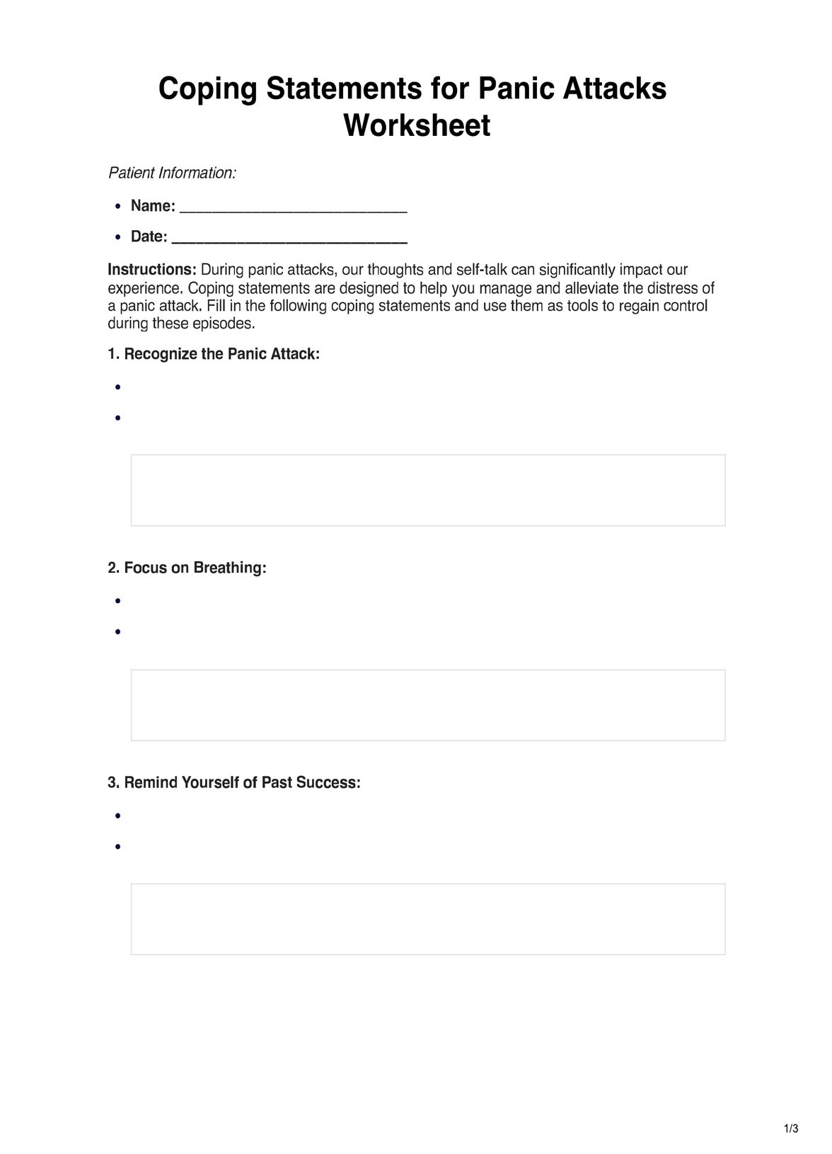 Coping Statements for Panic Attacks Worksheet PDF Example