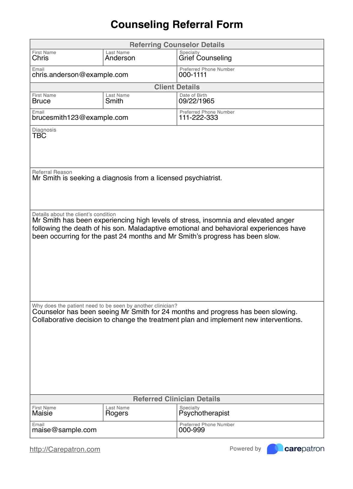 Counseling Referral Form PDF Example
