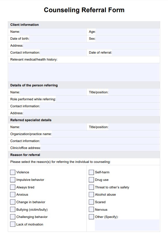 Counseling Referral Form PDF Example