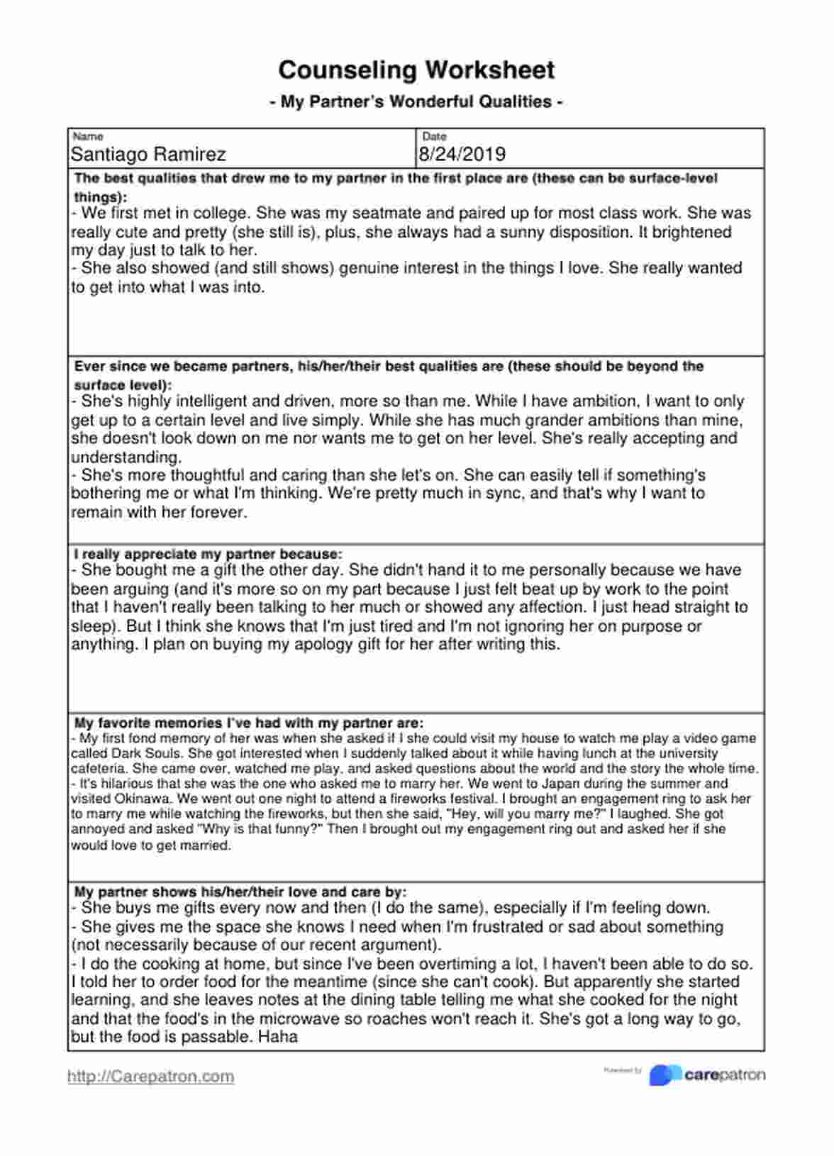 Counseling Worksheet PDF Example