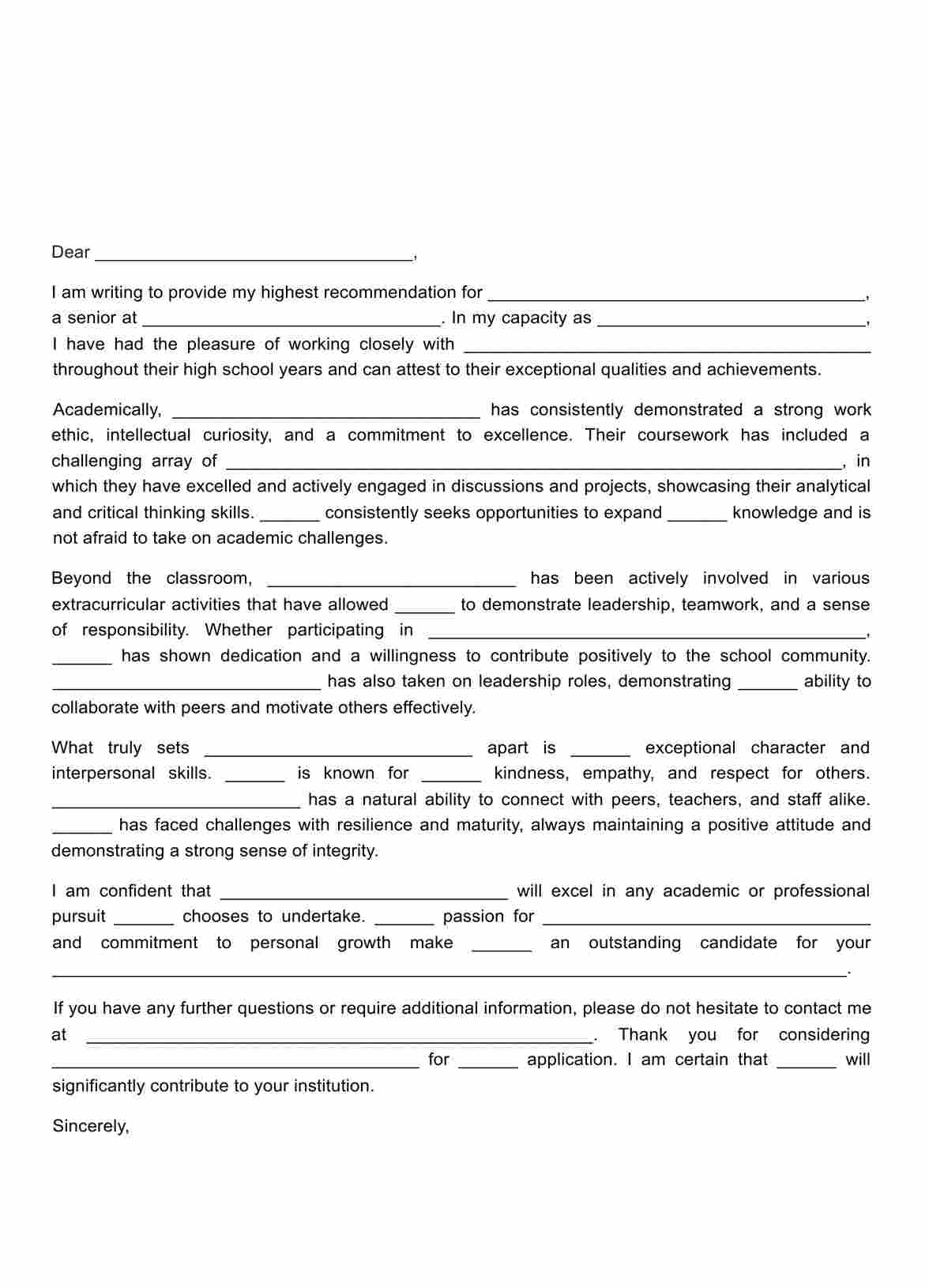 Counselor Recommendation Letter PDF Example
