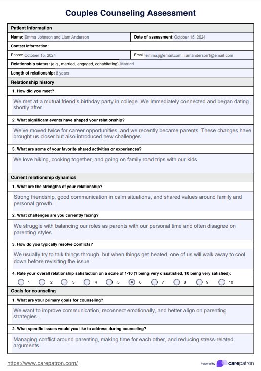 Couples Counseling Assessment PDF Example