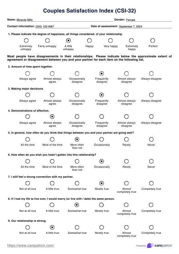 Couple Satisfaction Index PDF Example