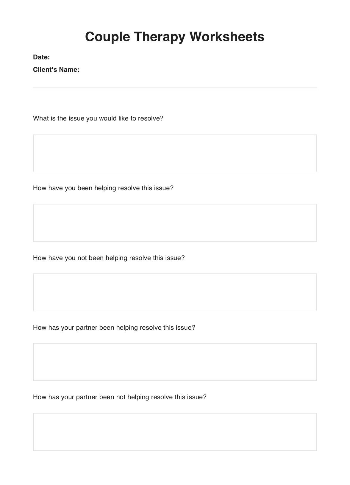 Couples Therapy Exercises Worksheet PDF Example