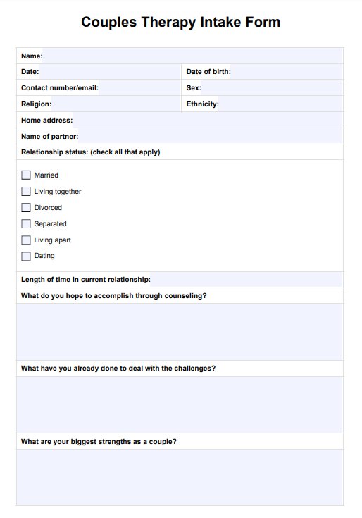 Formulario de terapia de pareja PDF Example