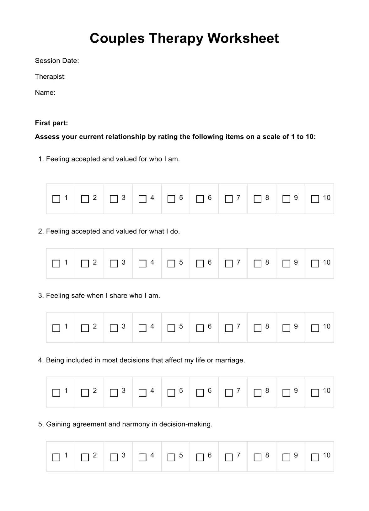 Couples Therapy Worksheets PDF Example