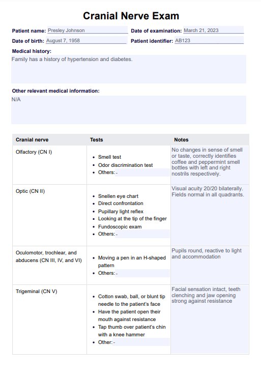 Examen del nervio craneal PDF Example