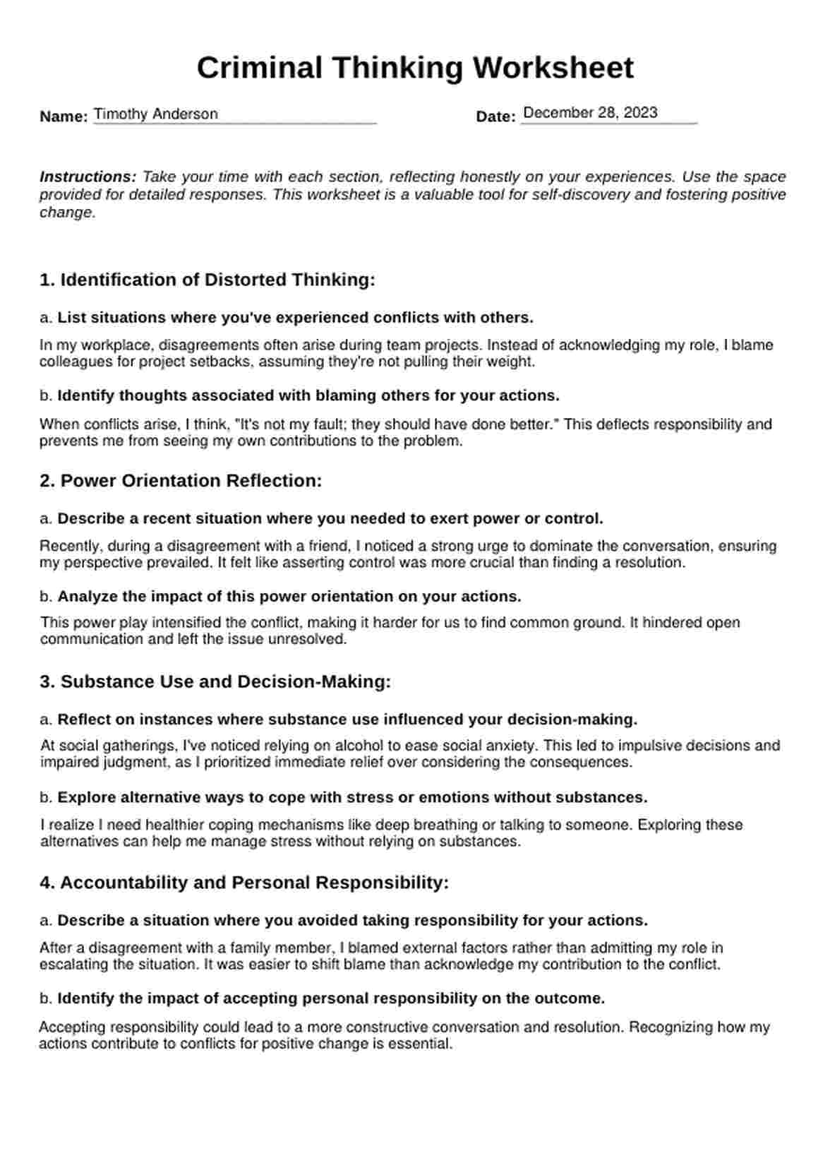 Criminal Thinking Worksheet PDF PDF Example
