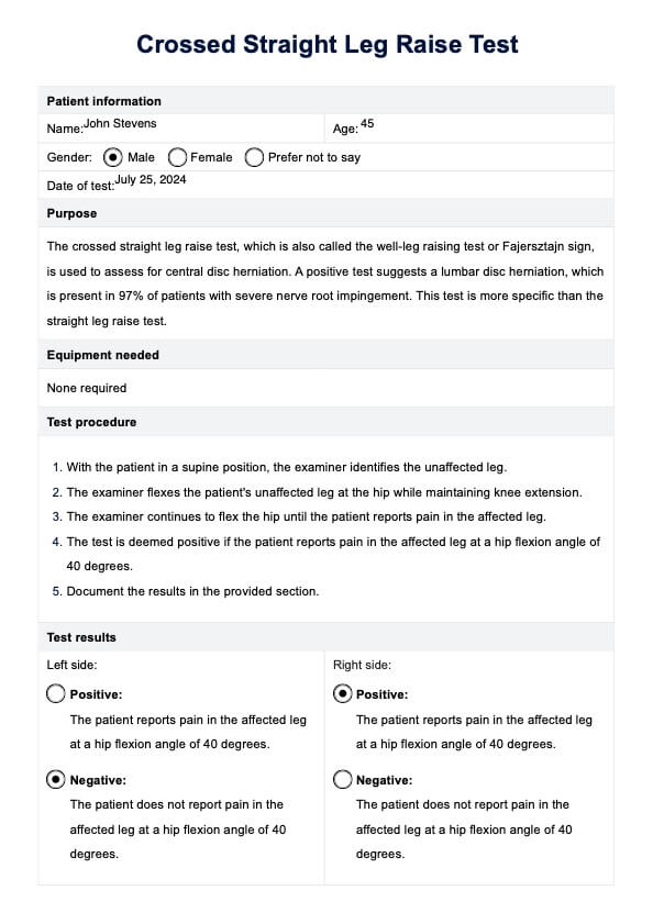 Prueba de elevación de piernas rectas cruzadas PDF Example