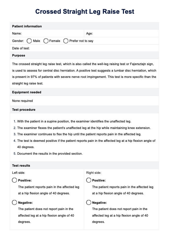 Prueba de elevación de piernas rectas cruzadas PDF Example