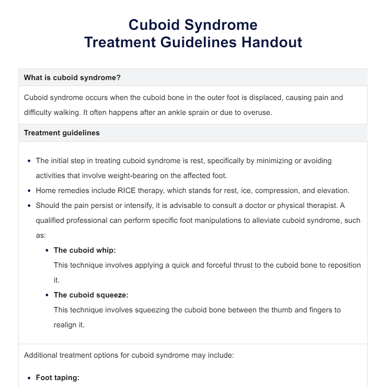 Cuboid Syndrome Treatment Guidelines Handout PDF Example
