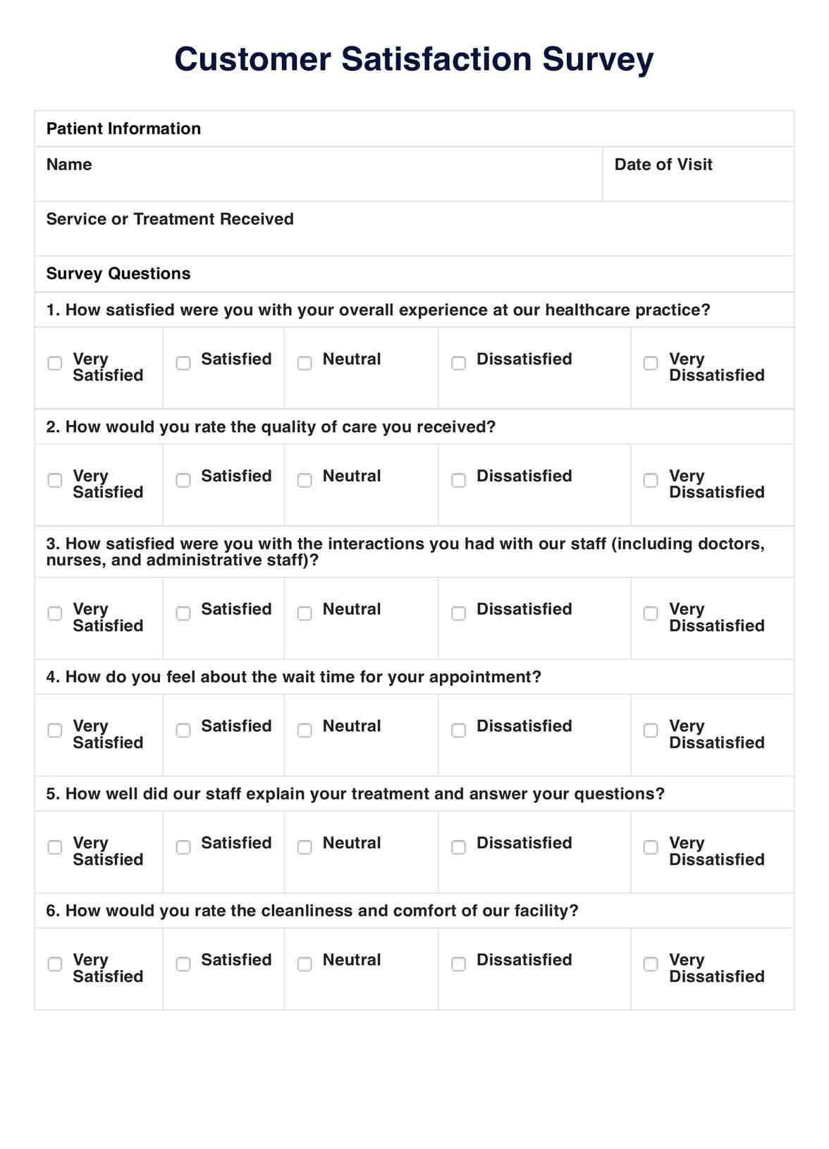 Customer Satisfaction Survey PDF Example