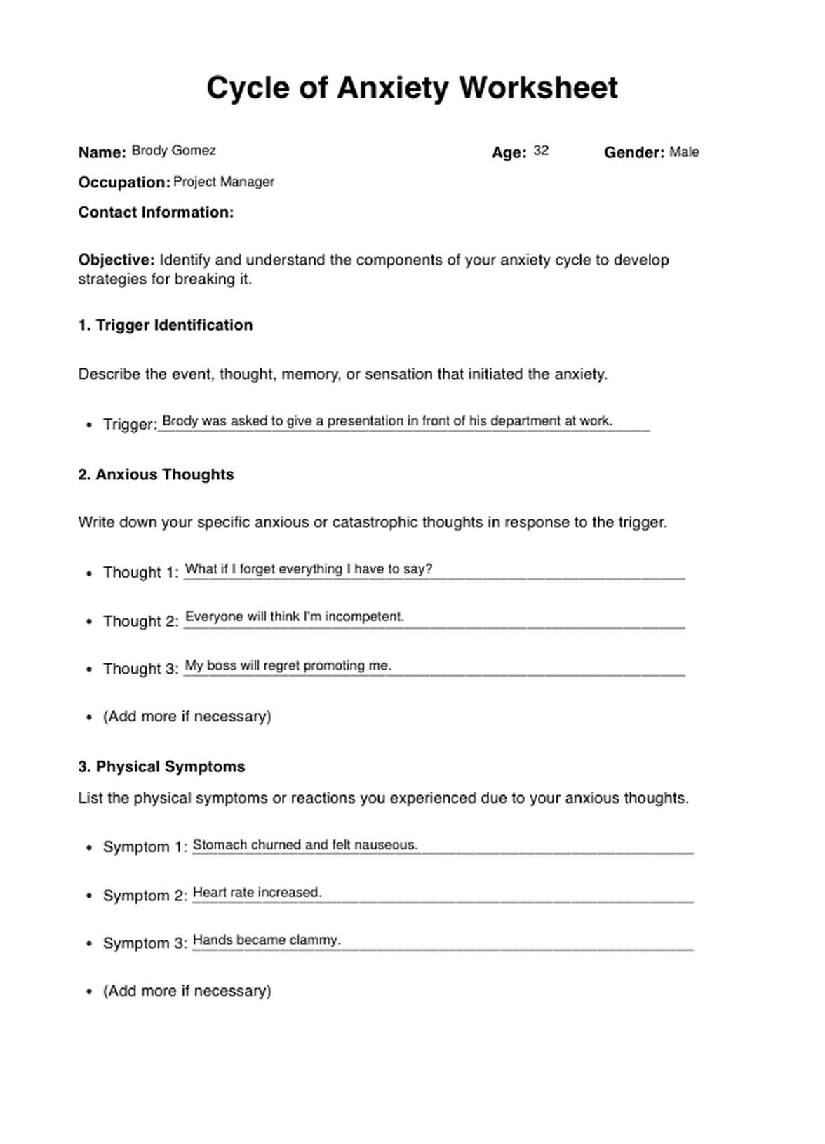 Cycle Of Anxiety Worksheets PDF Example