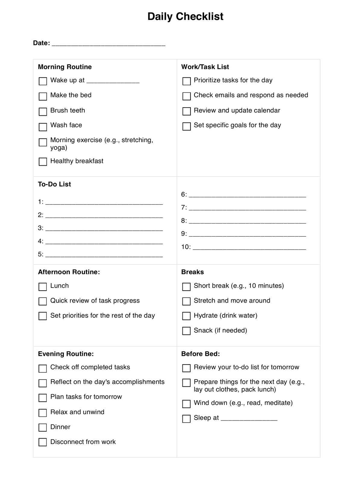 Daily Checklist PDF Example