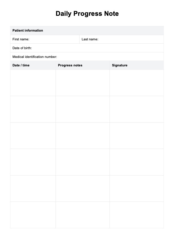 Plantilla de nota de progreso diaria PDF Example