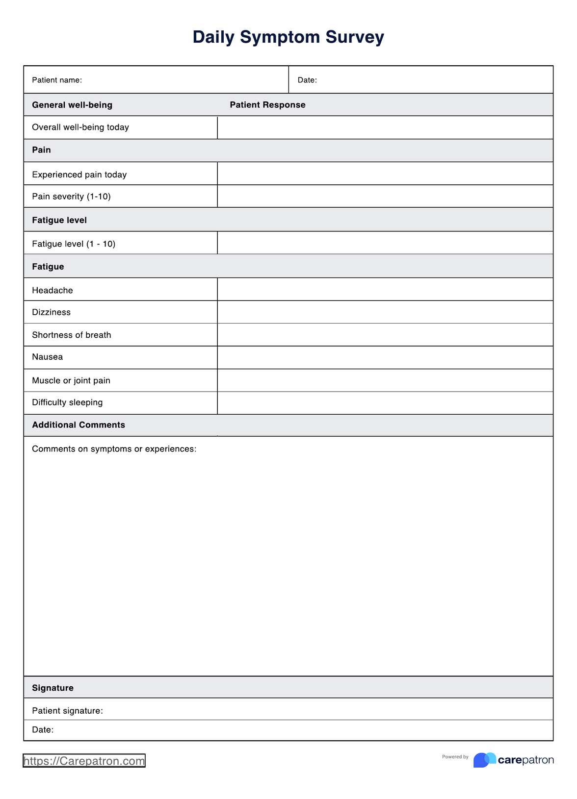 Daily Symptom Survey PDF Example