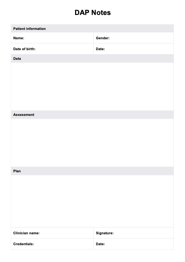 DAP Notes Template PDF Example