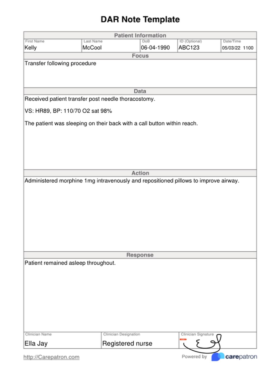 DAR Note Template PDF Example