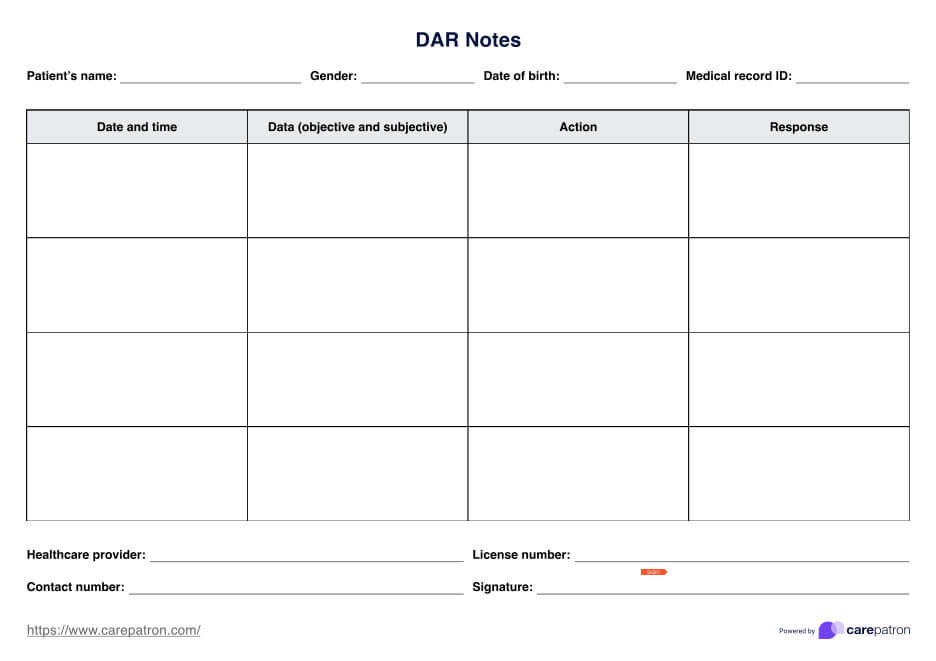 DAR Note Template PDF Example