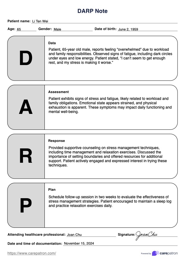 DARP Note Template PDF Example