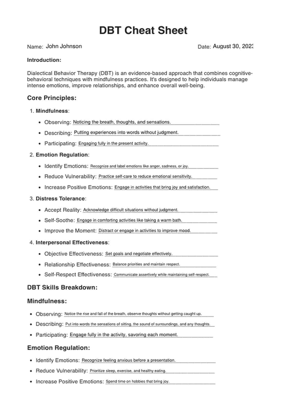 DBT Cheat Sheets PDF Example
