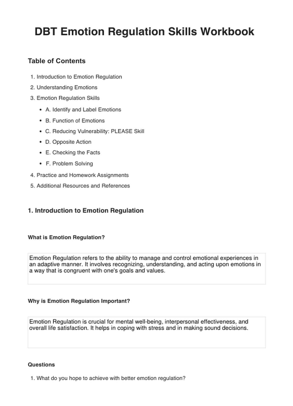DBT Emotion Regulation Skills PDF PDF Example