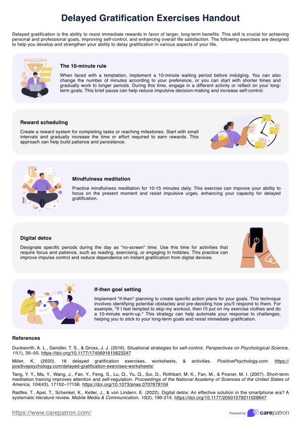 Delayed Gratification Exercises Handout PDF Example