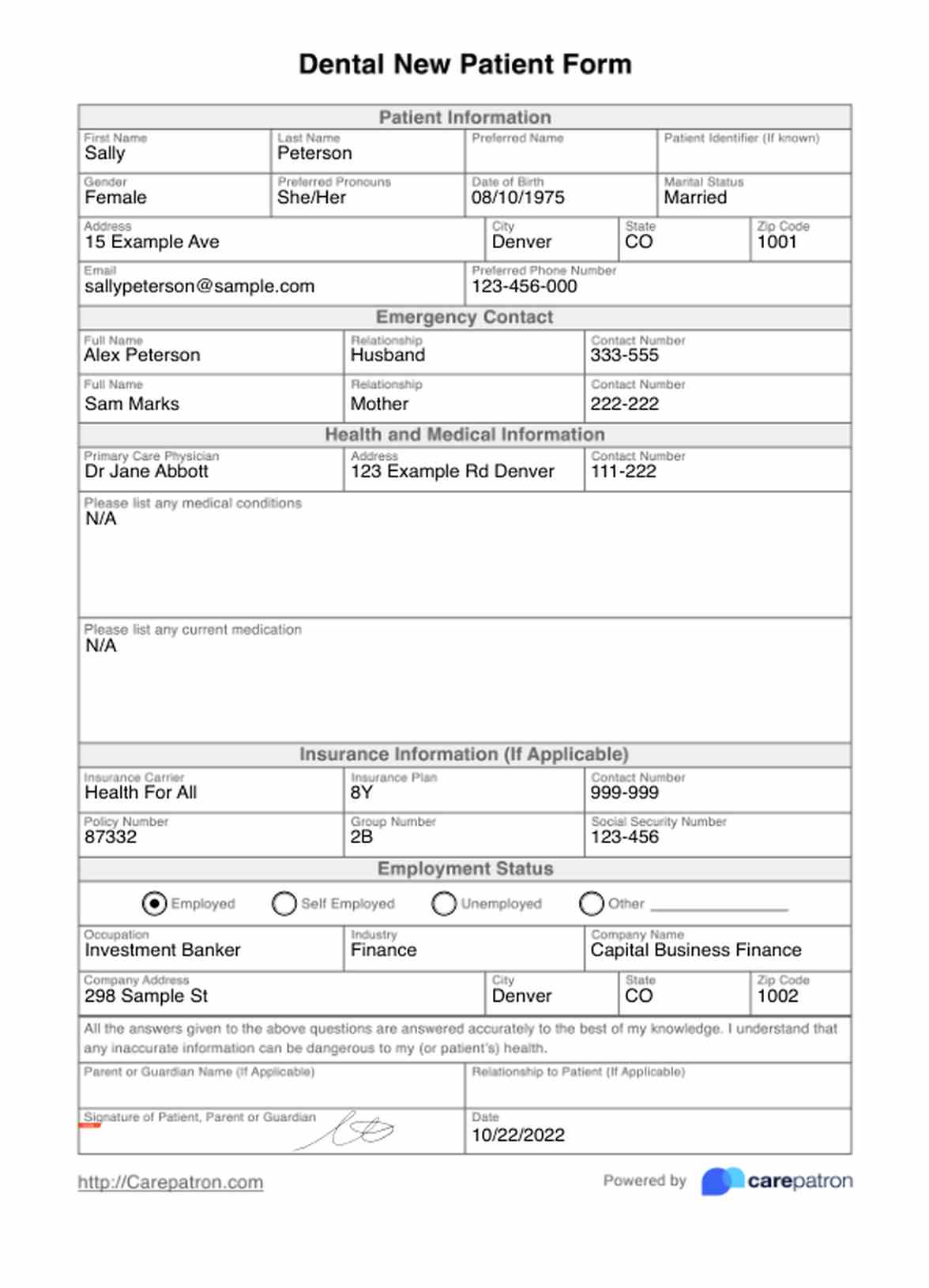 Dental New Patient Form PDF Example