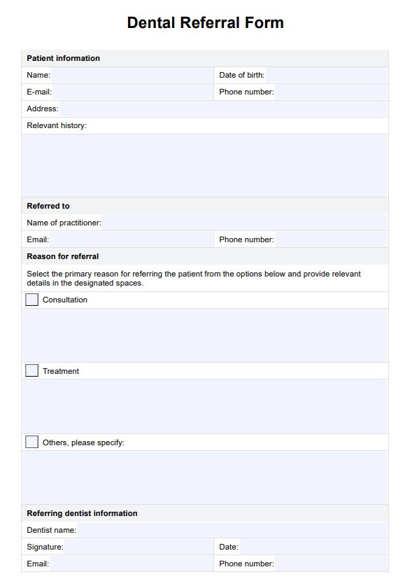 Free Dental Referral Form Template PDF Example