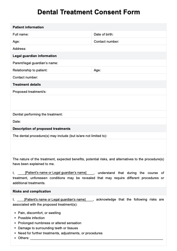 Dental Treatment Consent Forms PDF Example