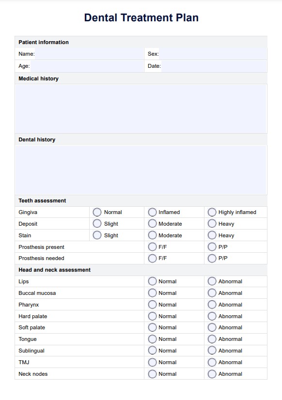 Dental Treatment Plan PDF Example