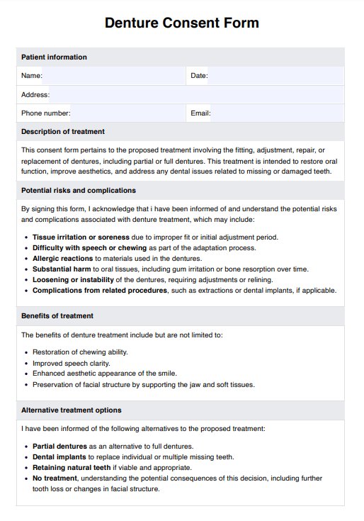 Denture Consent Form PDF Example